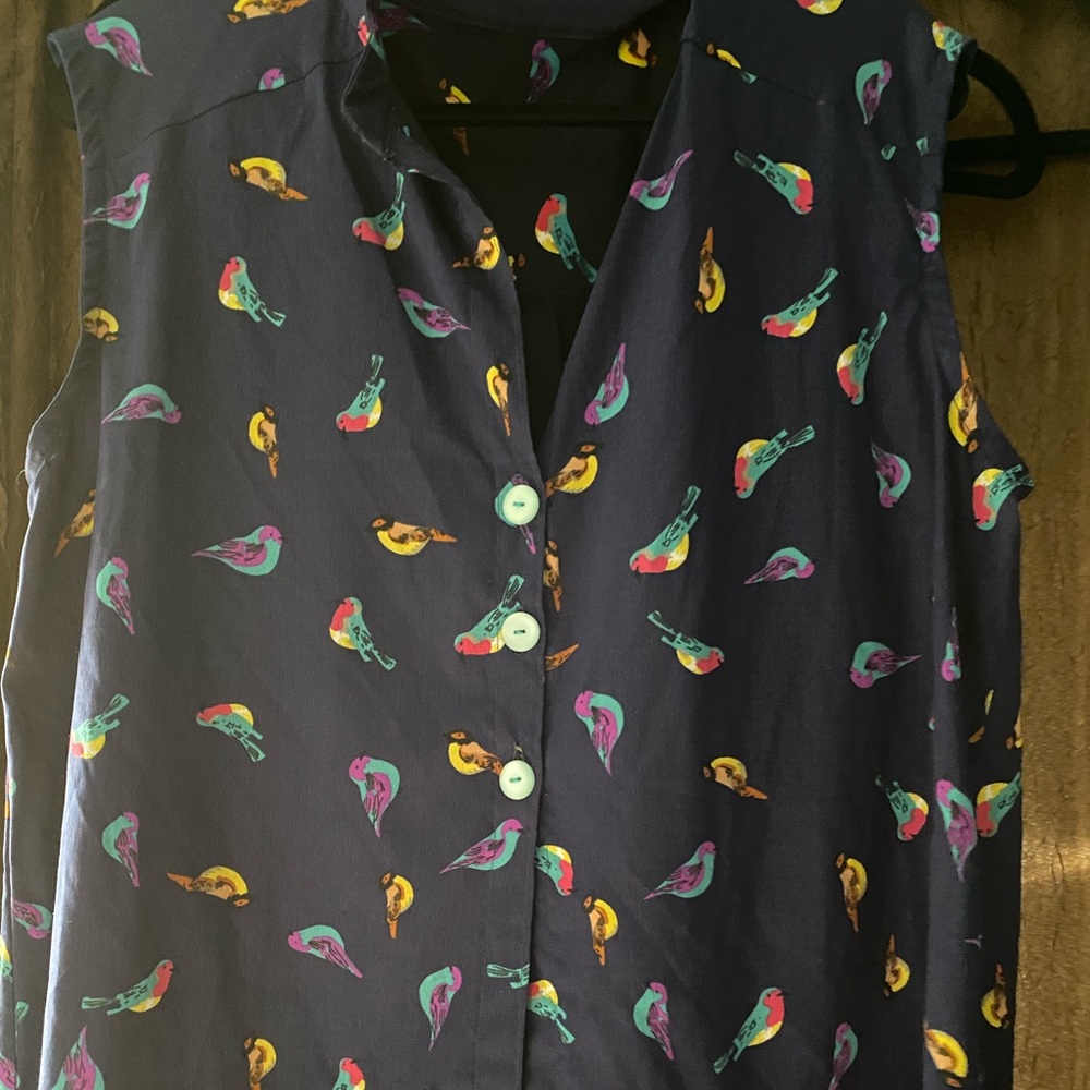 Navy bird blouse